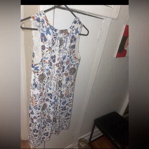 H&M White Midi Dress with Blue & Brown Floral Print